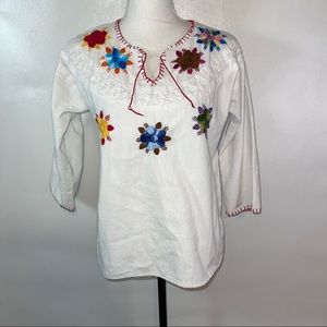 Authentic Mexican Embroidered white top women s/m